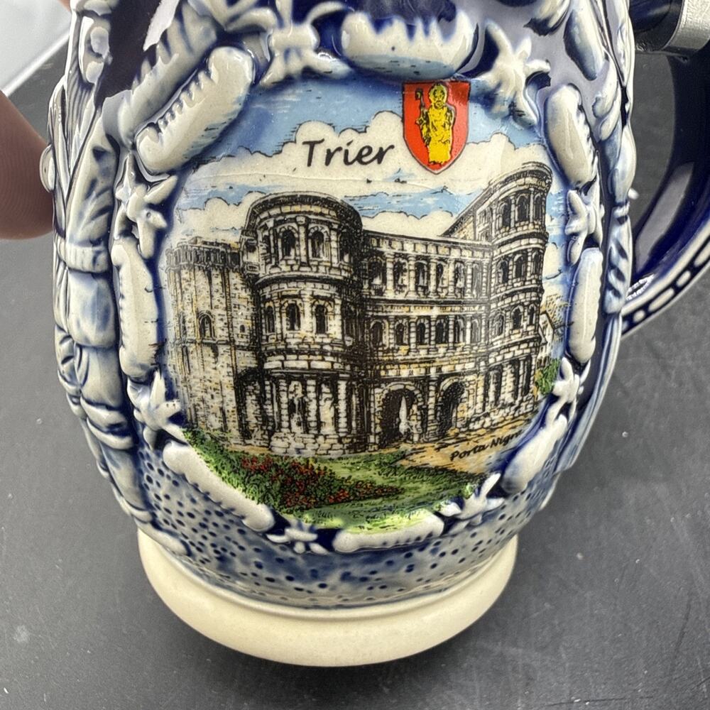 Vintage German Beer Steins Trier Kleiber Lidded Stoneware Mugs Set of 2 Germany - Picture 2 of 8